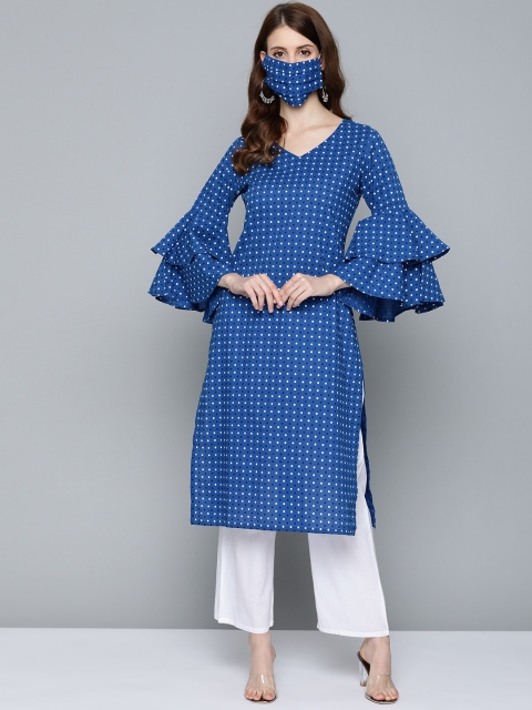 

HERE&NOW Women Blue & White Printed Kurta with Palazzos