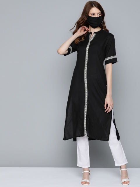 

HERE&NOW Women Black Solid Straight Kurta