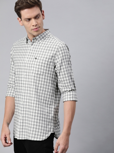 

THE BEAR HOUSE Men Grey & White Slim Fit Gingham Checked Casual Shirt