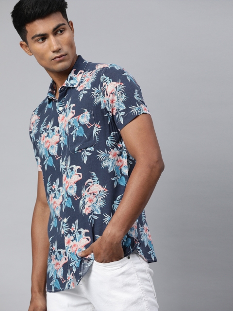 

THE BEAR HOUSE Men Blue & Pink Slim Fit Printed Casual Shirt