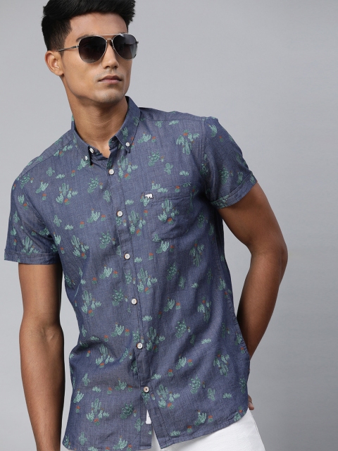 

THE BEAR HOUSE Men Blue & Green Slim Fit Printed Casual Shirt