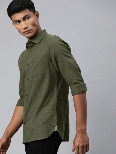 

THE BEAR HOUSE Men Olive Green Slim Fit Solid Casual Shirt