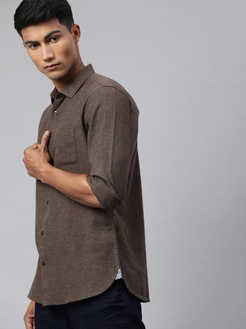 

THE BEAR HOUSE Men Brown Slim Fit Self Design Casual Shirt