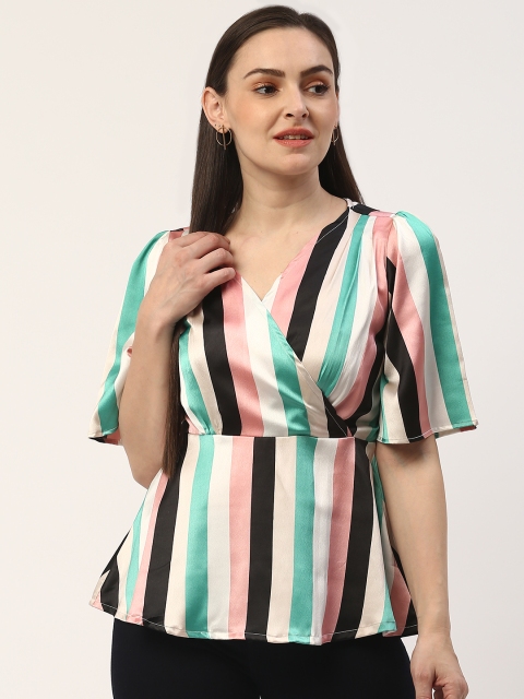 

ZIZO By Namrata Bajaj Women Green & Black Striped Wrap Top
