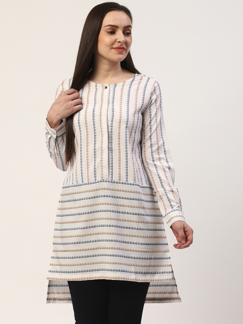 

ZIZO By Namrata Bajaj Women Off-White & Navy Blue Striped High-Low Top