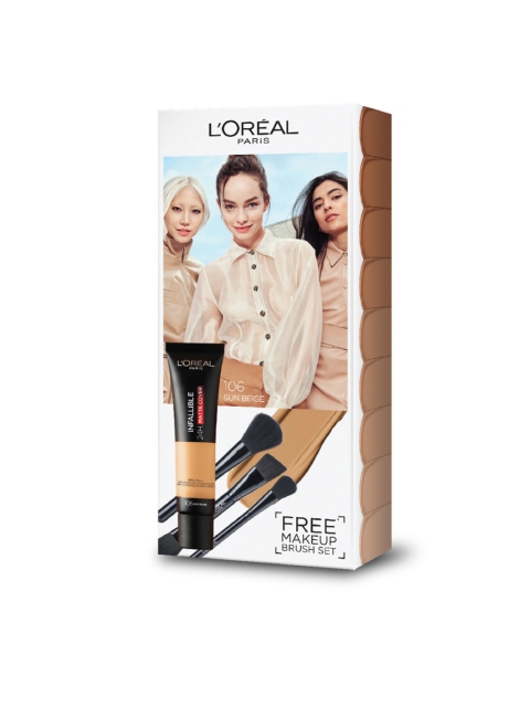 

LOreal Women Infallible Matte Cover Foundation with Make Up Brush Set - Sun Beige 106