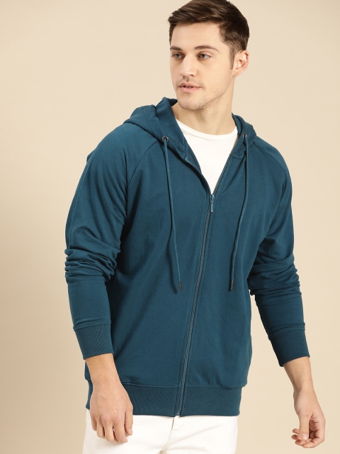 

ether Men Teal Blue Solid Hooded Sweatshirt