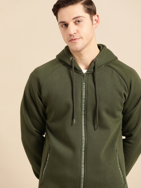 

ether Men Olive Green Solid Hooded Sweatshirt
