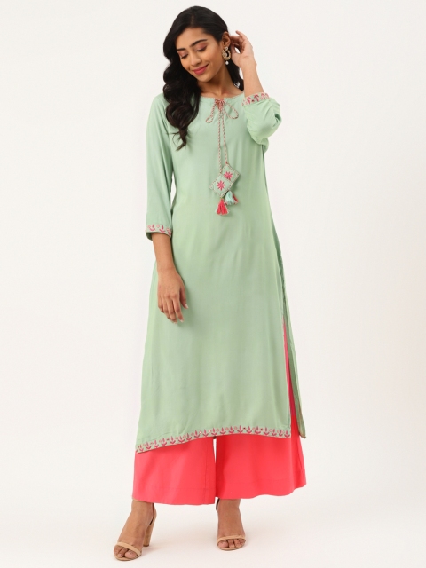 

Blissta Women Green Solid Straight Kurta