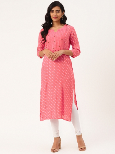 

Blissta Women Pink & White Printed Straight Kurta