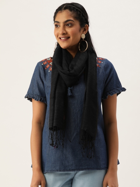 

Ayesha Women Black Solid Scarf