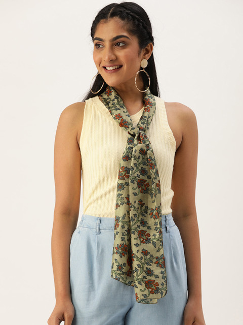 

Ayesha Women Beige & Green Floral Printed Silk Scarf