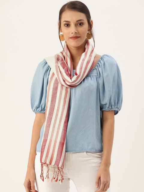 

Ayesha Women Off-White & Red Striped Scarf
