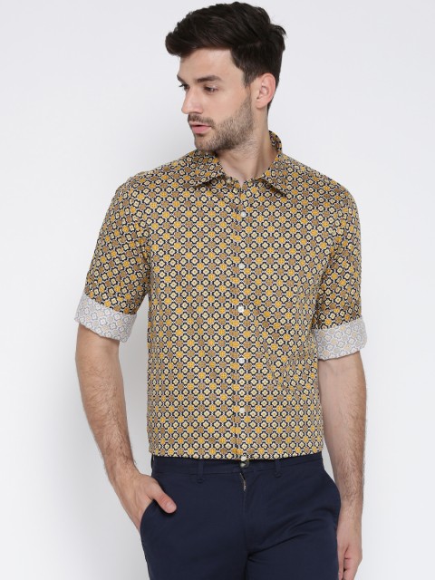 

Arrow Mustard Yellow & Brown Printed Casual Shirt