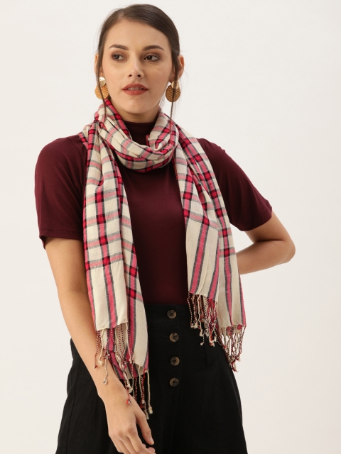 

Ayesha Women Red & Off-White Striped Checks Scarf