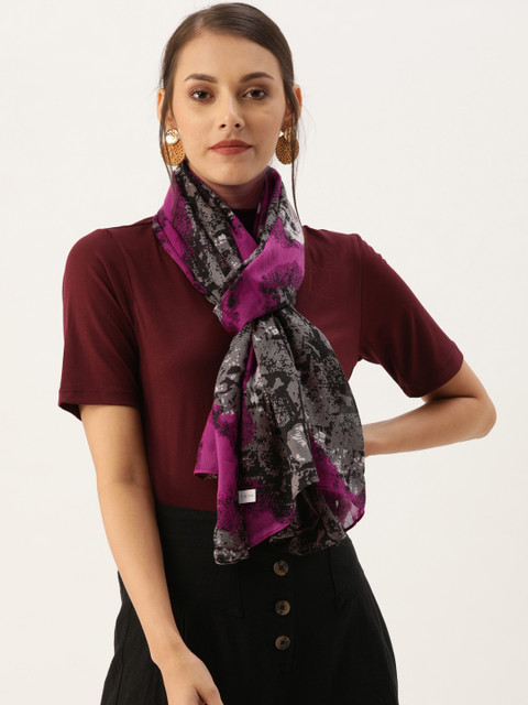 

Ayesha Women Pink & Grey Snake Printed Scarf