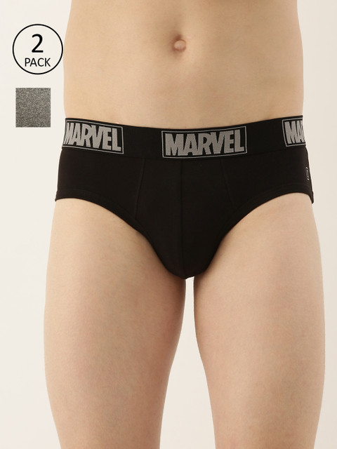 

Zoiro Men Pack of 2 Black & Grey Solid Marvel Briefs AZRMRVBM11