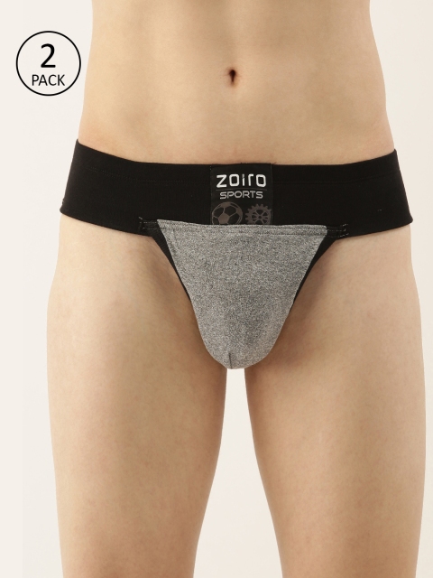

Zoiro Men Pack Of 2 Solid Sports Supporter Pure Cotton Basic Briefs, Grey melange