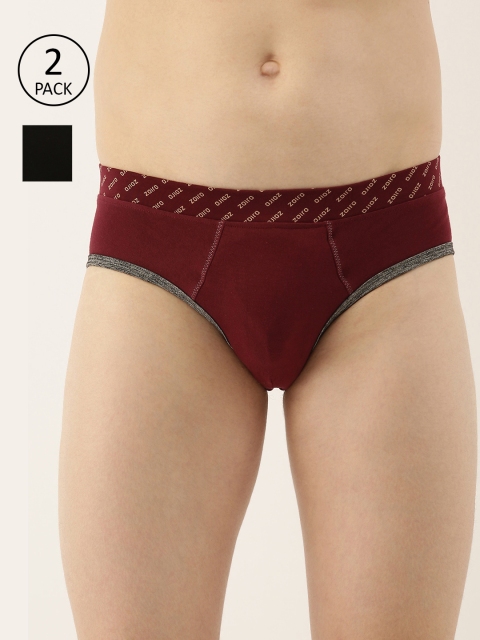 

Zoiro Men Pack of 2 Solid Pure Cotton Basic Briefs, Burgundy