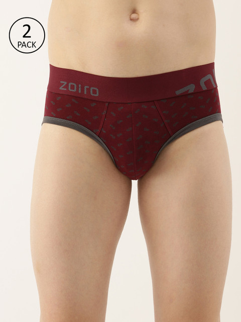 

Zoiro Men Pack Of 2 Burgundy & Blue Printed Knitted Basic Briefs AZTRBB3181T