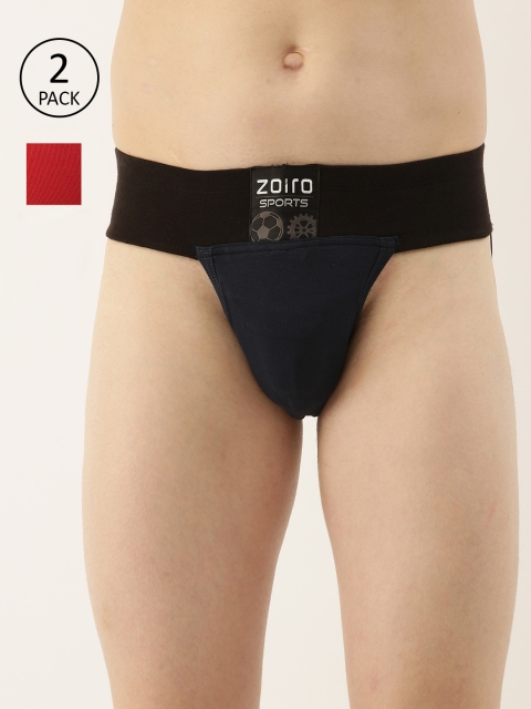 

Zoiro Men Pack of 2 Solid Sports Pure Cotton Supporter Briefs, Navy blue