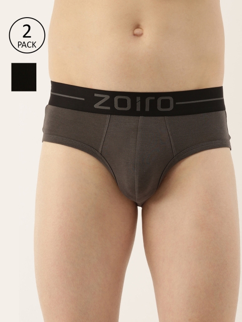 

Zoiro Men Pack of 2 Solid Basic Briefs, Charcoal