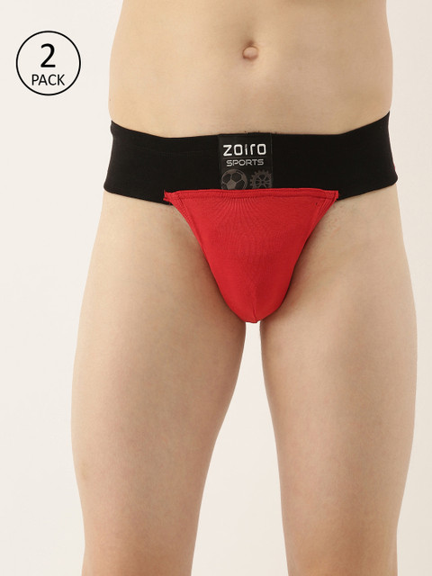 

Zoiro Men Red Pack of 2 Solid Sports Pure Cotton Supporter Briefs