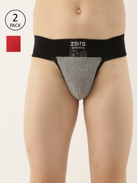 

Zoiro Men Pack Of 2 Solid Sports Supporter Pure Cotton Basic Briefs, Grey melange