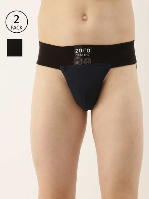 

Zoiro Men Pack of 2 Solid Sports Pure Cotton Supporter Briefs, Navy blue