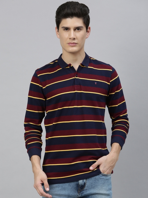 

Louis Philippe Sport Men Maroon Striped Polo Collar T-shirt