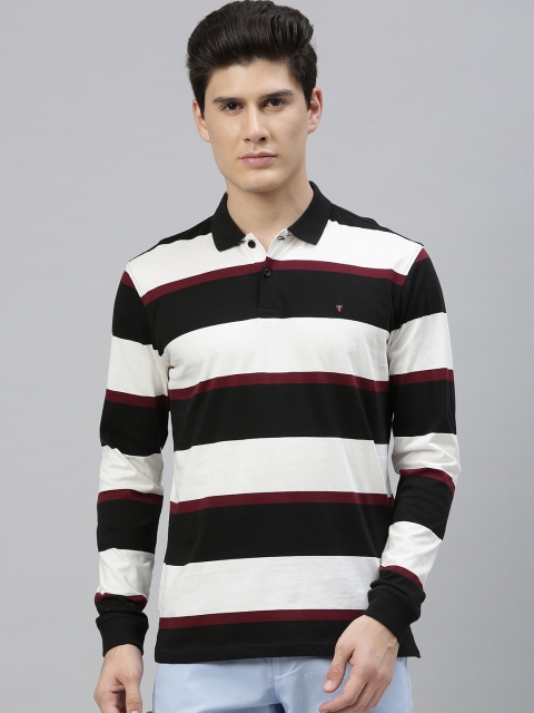 

Louis Philippe Sport Men Black & White Striped Polo Collar T-shirt