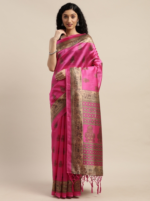 

GoSriKi Pink & Beige Art Silk Printed Saree
