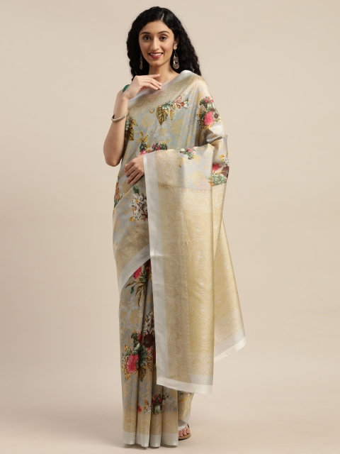 

GoSriKi Grey & Beige Art Silk Printed Saree