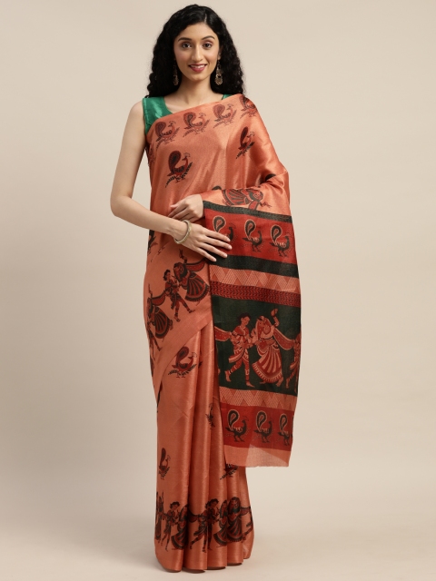 

GoSriKi Rust Orange & Maroon Silk Blend Printed Saree