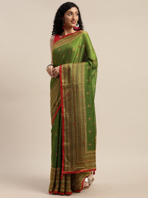 

GoSriKi Green & Red Jute Silk Printed Saree