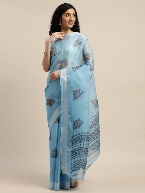 

GoSriKi Blue Printed Art Silk Saree