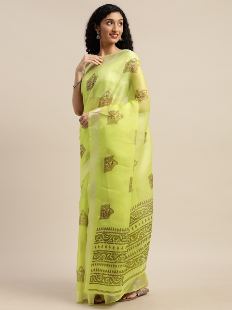 

GoSriKi Green Printed Art Silk Saree