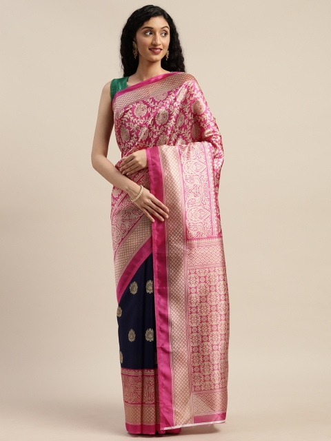 

GoSriKi Navy Blue & Beige Art Silk Printed Saree