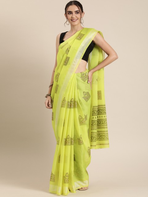 

GoSriKi Lime Green Printed Art Silk Saree