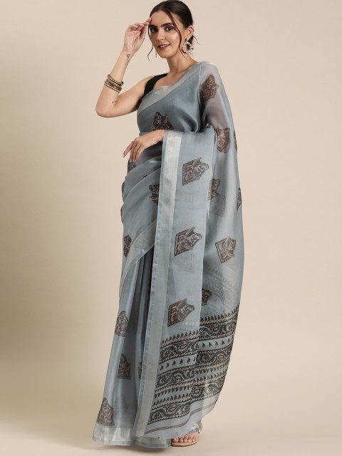 

GoSriKi Grey Printed Art Silk Saree