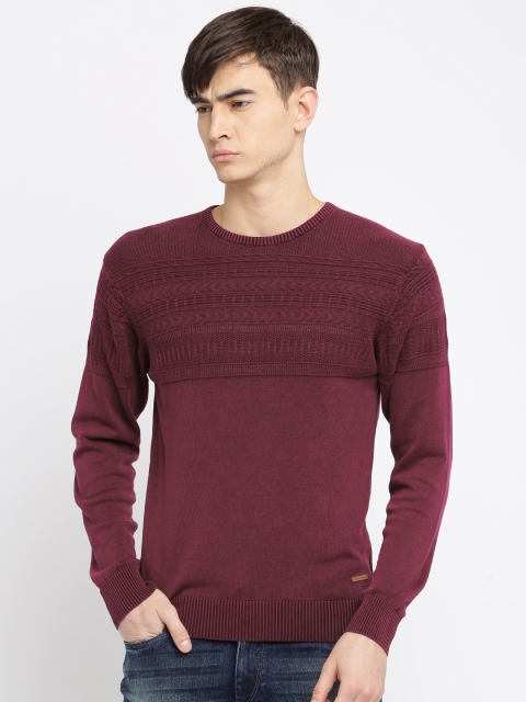 

Mast & Harbour Men Burgundy Jacquard Weave Sweater