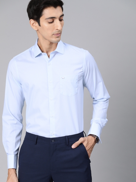 

THE BEAR HOUSE Men Blue Slim Fit Striped French Cuff Formal Shirt