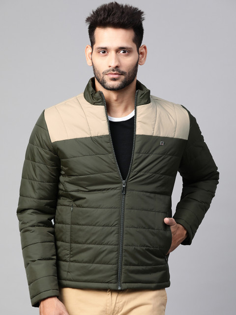

Louis Philippe Sport Men Olive Green & Beige Colourblocked Padded Jacket