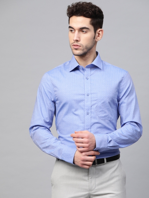 

Marks & Spencer Men Blue & White Non-Iron Slim Fit Self Design Formal Shirt