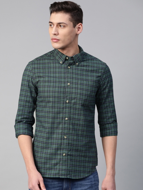 

Marks & Spencer Men Green & Blue Slim Fit Checked Casual Shirt