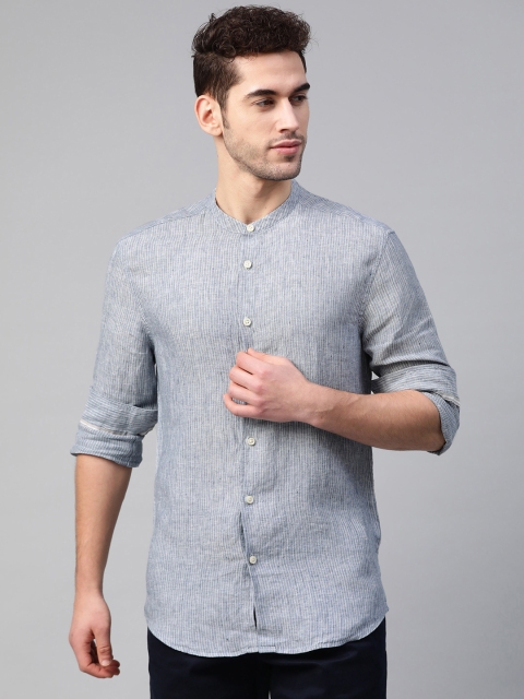 

Marks & Spencer Men Blue & White Easy Iron Linen Regular Fit Striped Casual Shirt