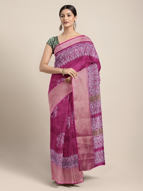 

KALINI Pink & White Linen Blend Printed Saree
