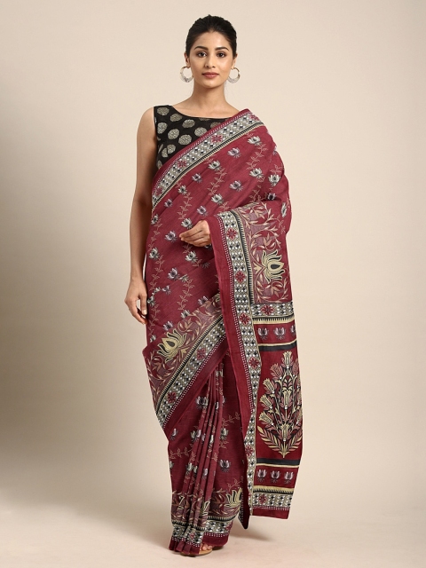 

KALINI Maroon & Beige Pure Cotton Printed Saree