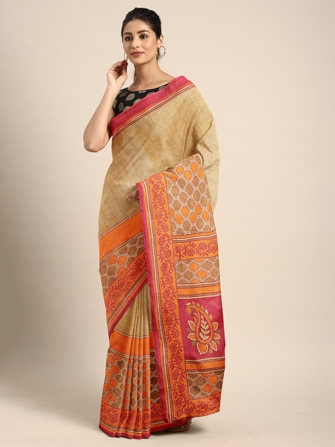 

KALINI Beige Printed Pure Cotton Saree