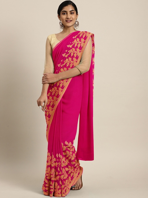 

KALINI Pink & Golden Pure Chiffon Woven Design Saree